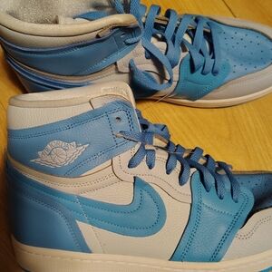 Jordan Woman's Blue and White High-Top Sneaker, Brand New Without Tags